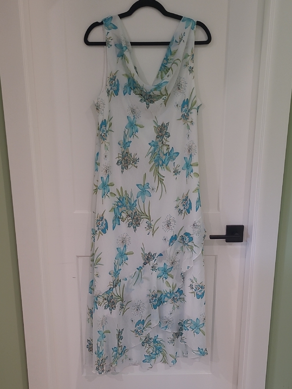 Jessica White Maxi Dress with Blue Floral Print